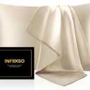 INFIIXSO Silk Pillow Cases 2 Pack Standard Size, Ultra Smooth & Soft Mulberry Silk Pillow Case for Hair and Skin, Breathable Cooling Silk Pillowcase with Hidden Zipper (Beige, 20x26 Inches)