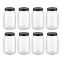 novelinks 32 oz Mason Jars with Plastic Lids, 8 Pack Large Plastic Salad Jars with Lids 32oz, Reusable Spice Containers & Kitchen Jars for Pantry Organization (8 Pack,Black)