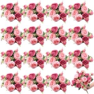 16 Bundles Artificial Peonies Silk Peonies Faux Flower Bouquet Fake Peony Flower Arrangements Table Centerpieces for Vase Wedding Party Boho Home Office Decoration Bulk (Rose Red, Pink)