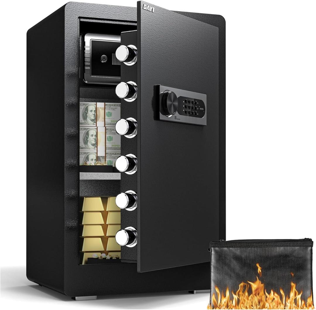 DAYI Safe Box, 4.0 Cubic Feet Home Safes with Fireproof Waterproof Bag, Security Safe for Money Cash Documents, Digital Keypad, Dual Alarm System, Removable Shelf - D-70 Basic DAYI Safe Box, 4.0 Cubic Feet Home Safes with Fireproof Waterproof Bag, Security Safe for Money Cash Documents, Digital Keypad, Dual Alarm System, Removable Shelf - D-70 Basic