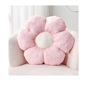 Pink Flower Pillows, Cute Decorative Flower Shaped Throw Pillow with Faux Rabbit Fur, 14.9" Soft Flower Plush Throw Pillow Floor Pillows Room Décor for Bedroom Living Room (Pink and Beige)