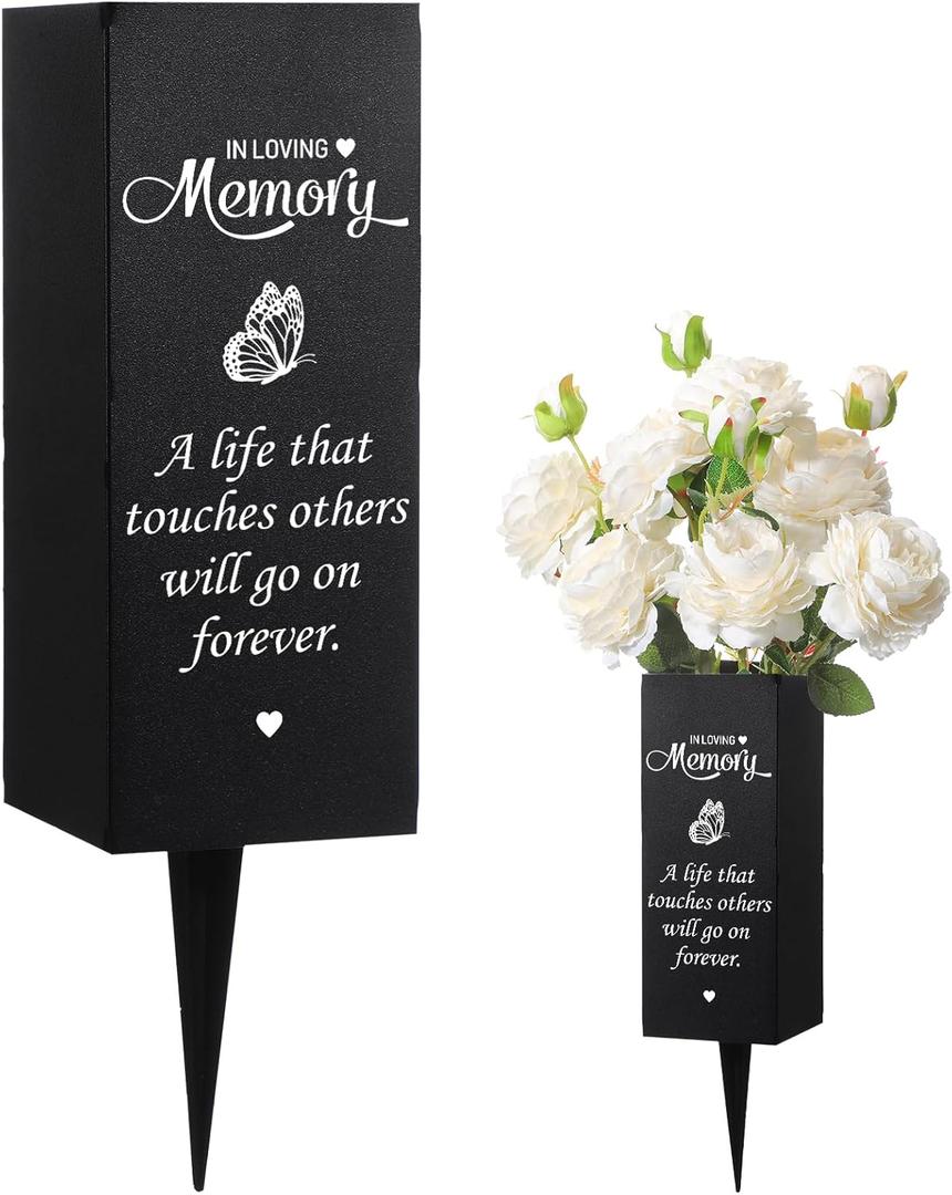 Geosar Cemetery Vases for Grave Metal Flower Holder with Spikes Memorial Funeral Gravesite Flowers Vase Decorations for Loss of Loved One(A Life that Touches Others)