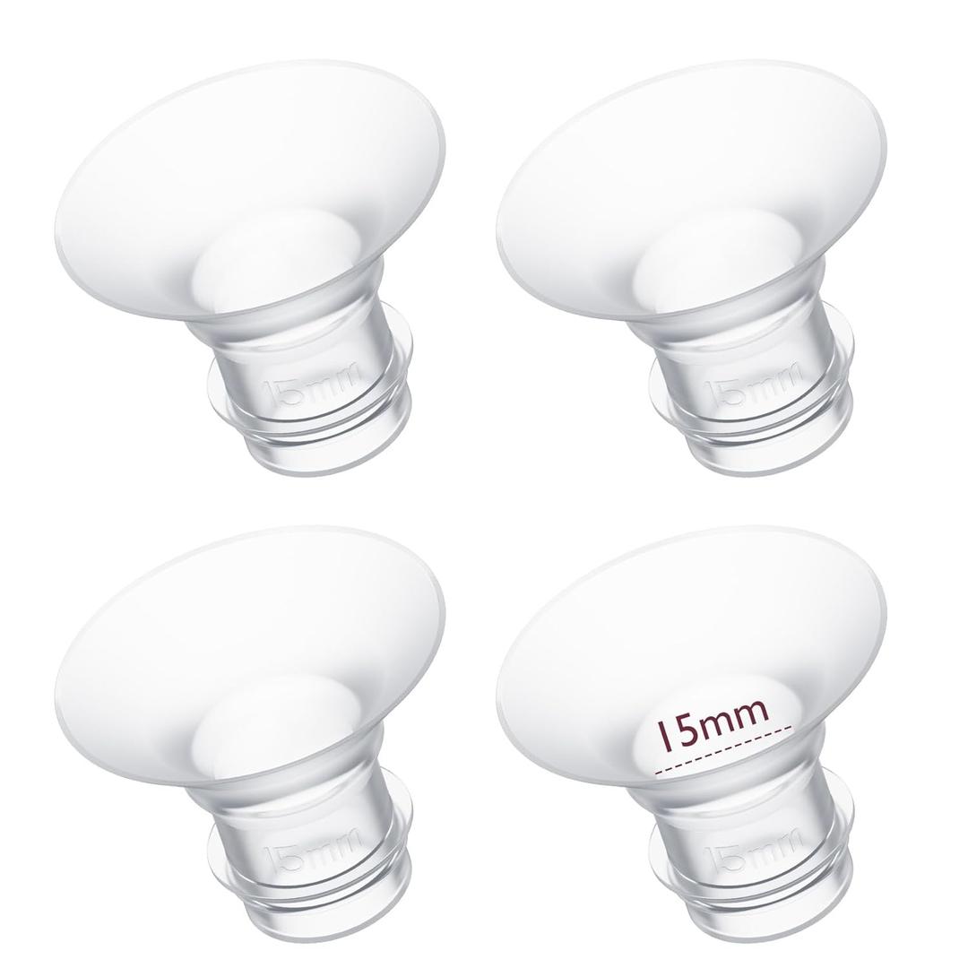 Momcozy Flange Insert 15mm Compatible with 24mm Flange/Shield of Most Pumps, Insert for Breast Pump Replacement Accessories, 4PCS 15mm (Transparent)