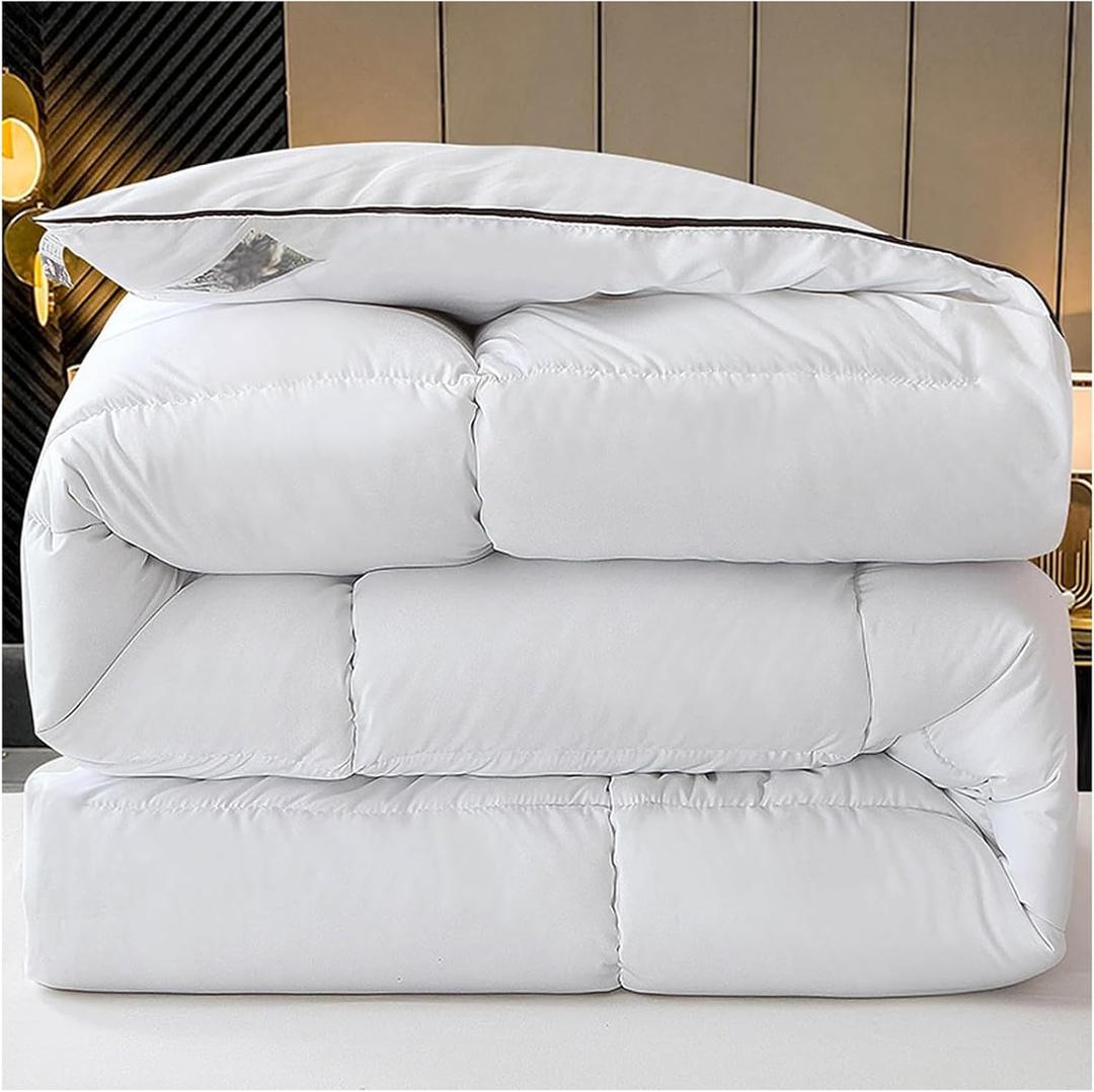 ZTGL All Seasons Duvet Insert, Quilted Goose Down Comforter Queen Size, Soft Down Proof Cover, Fluffy Breathable Winter Down Quilt, Thicken Warm Bed Blanket, Machine Washable,H,150X200cm(2kg)