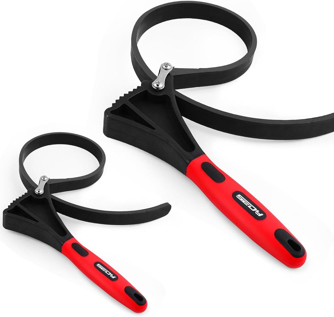 Rubber Strap Adjustable Wrench Set - 2-Piece Oil Filter Pipe Jar Opener 4"-6-3/8" Strong Grip Plumbers Universal Spanner Drain Sewer Cap Sink Pliers Nut Shower Head Valve Removal