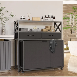 Laundry Hamper 3 Section, Rolling Laundry Sorter Basket with 2 Shelves and 2 Drawers, 3 Compartment Clothes Organizer Cart with Wheels, Pull-Out Bags for Laundry Room, Bathroom, Bedroom