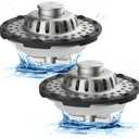 Metal 2 Pack Bathtub Drain Stopper with Top Hair Catcher, 3 in 1 Pop-up Bathtub Strainer, Tub Stopper with Detachable Stainless Steel Filter Basket for Standard 1.5 to 2.4'' Drain, Brushed Nickel