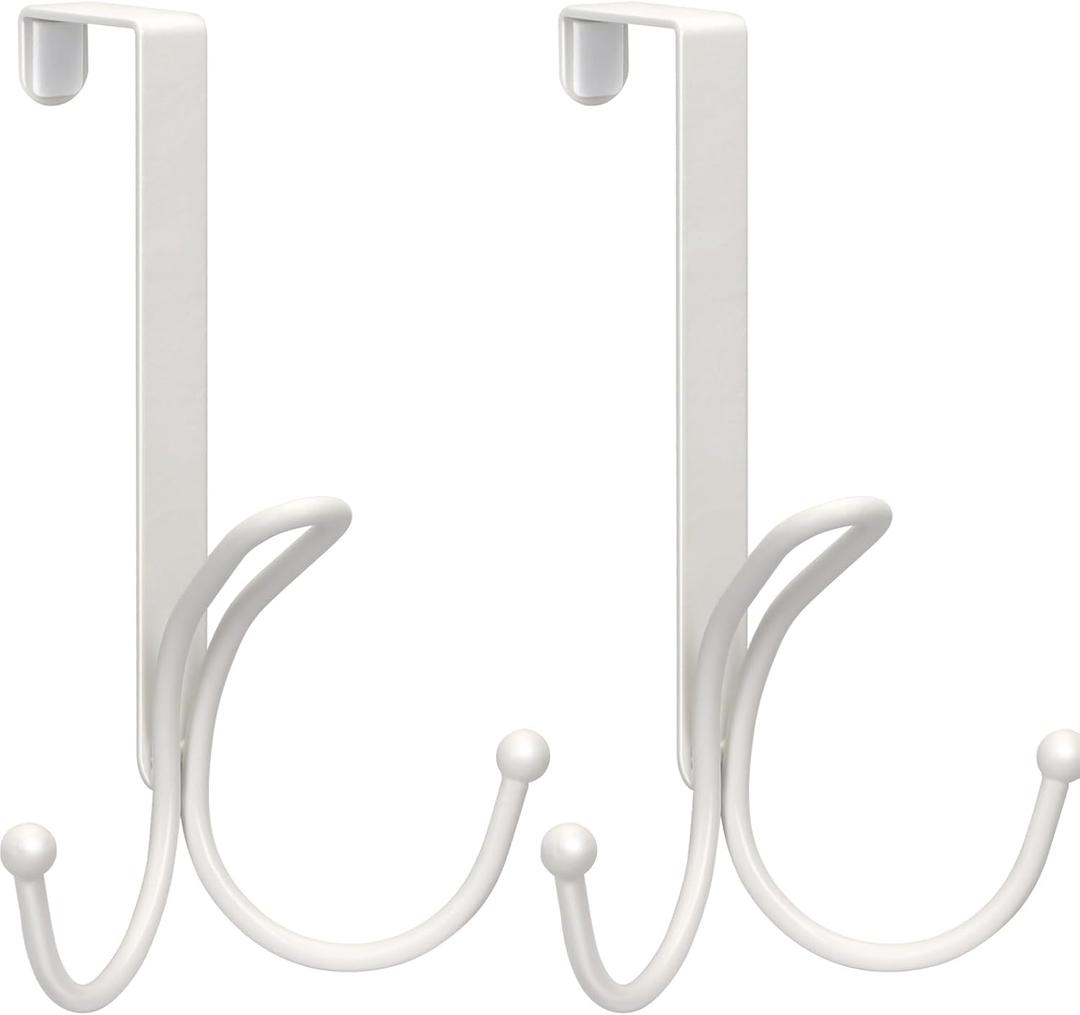 FYY Over The Door Hooks - 2 Pack Door Hangers with Sponge Pad Prevent Scratches Heavy Duty Organizer Hooks for Hanging Clothes, Robe, Towels, Hats, Bags White, Fit 1.2-1.47 inch Door