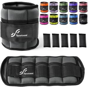 Sportneer Adjustable Ankle Weights Set - 1 Pair (2-10 lbs) Removable Sandbags for Women & Men, Comfortable Neoprene Leg Weights for Walking, Running, Pilates, Yoga, Home Workout & Physical Therapy, 5lbs X2