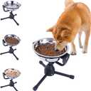 Elevated Slow Feeder Dog Bowl with Adjustable Stand, Height Adjustable Non-Slip Raised Dog Food Bowl for 30-70 lbs Dogs (Silver)