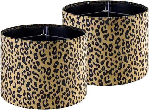 GOSO Drum Leopard Lamp Shades for Table Lamps Set of 2 Medium- Yellow Polka Dots Fabric DIY Lampshades -13" Top x 13" Bottom x 10" High (Spider) Required Assembly Art Deco-Mid-Century Shade