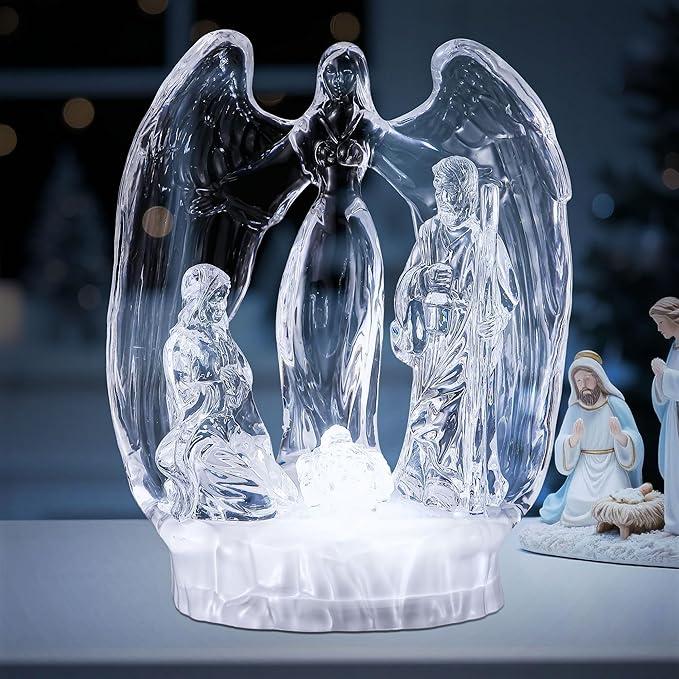 ElectricWise Nativity Set Indoor Decoration, Clear Nativity Scene with Light, Christmas Manger Scene & Figures with LED Lights, Holy Family Christmas Decorations for Indoor Tabletop Mantle Fireplace
