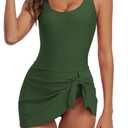 Century Star One Piece Swimdress Swimsuits for Women with Skirt Tummy Control Swim Dresses Bathing Suit Swimwear (Medium, Army Green)