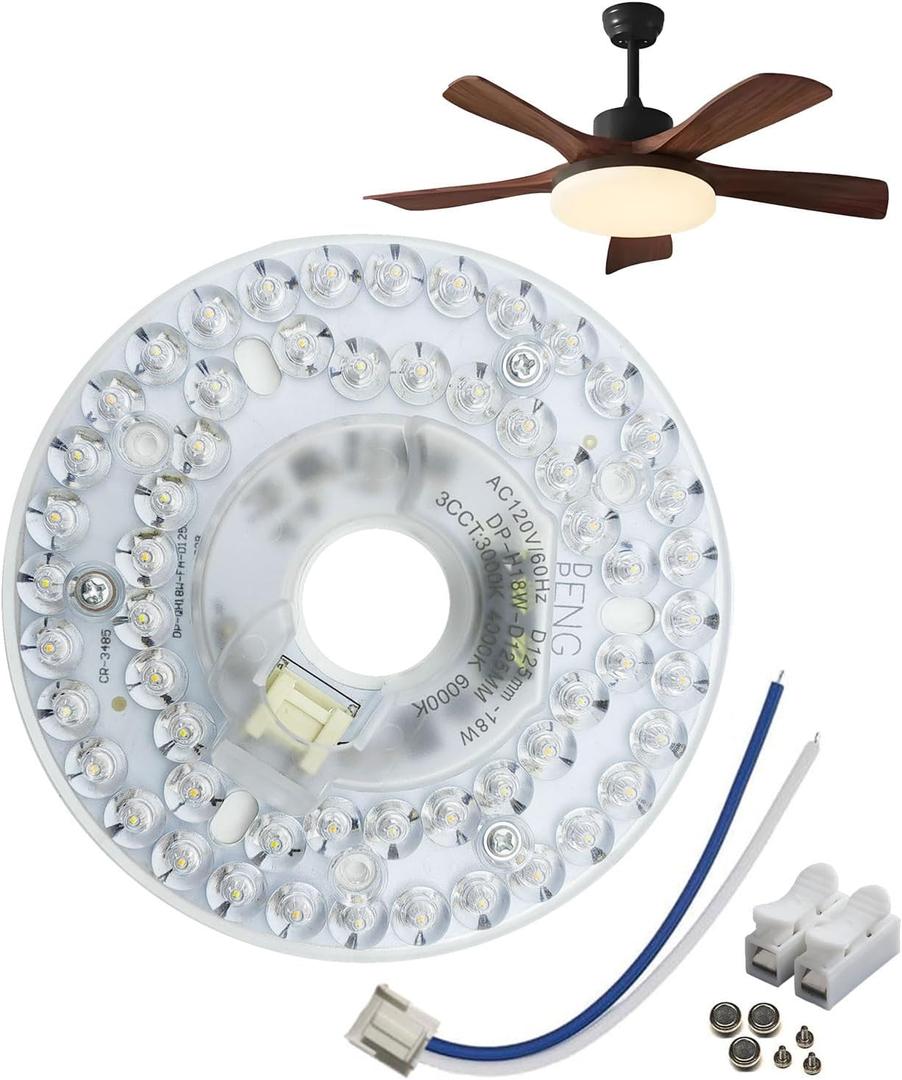 4.92'' LED Ceiling Fan Light Retrofit Kit, 18W Flush Mount Ceiling Light Replacement, 3CCT (3000K/4000K/6000K) Dimmable, for Hampton Bay, Harbor Breeze, Flush Mount Ceiling Lights