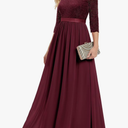 BeryLove Women Long Sleeve Formal Party Dress Lace Wedding Guest Maxi Dresses Elegant Cocktail Evening Gowns (Large, Burgundy)