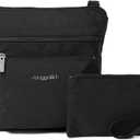 Baggallini Pocket Crossbody Bags for Women 8x8 Small Lightweight Durable Nylon Water-resistant Travel Purse W/Rfid Wristlet (Black/Sand)