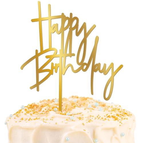 1PCS Gold Birthday Cake Topper, 5.3 x 7.2 Inches Acrylic Happy Birthday Cake Sign, Glitter Mirror Cake Topper Decorations for Anniversary, Bridal Shower, Birthday Party Supplies​