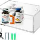 JUXYES Acrylic Clear Refrigerator Medicine Organizer Box with Lid and Lock for Wall and Tabletop - Transparent Medicine Storage Bin - Stackable Fridge Lockable Pill Container for Medical Supplies, S