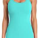 ATTRACO Ribbed Workout Tank Tops for Women with Built in Bra Tight Racerback Scoop Neck Athletic Top (Medium, Aruba Blue)