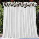 Joydeco White Curtains Backdrop for Wedding Parties, Photo Backdrop Curtains for Wedding Decorations Birthday, Wrinkle Free Polyester 5ft x 10ft Fabric Drape 2 Panels with Rod Pockets