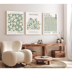 Induslyfe Large Framed Green Wall Art Canvas Decor Set of 3, Matisse Wall Art Framed Prints Posters Mid Century Modern Art, Aesthetic Floral Botanical wall art for bedroom, living room bathroom 18x24