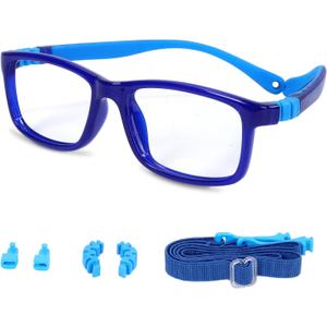 Toddler/Kids/Teens Glasses - Unbreakable TR90 Frame, 180° Flexible, Lightweight & Safe Glasses for Kids Age 2-15 (Blue)