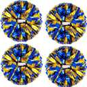 4Pcs Metallic Cheerleading Pom Poms, Creative 2 Pair Cheerleader Cheering Squad Pompoms for School Sports Dance Games Team Spirit Cheer (Blue-Gold)