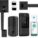 WiFi Front Door Lock Set - Miuedo Keyless Entry Door Locks Handle Set, Fingerprint Smart Alexa Keypad- Smart Deadbolt Lock with Handle Latch - WiFi Access Bluetooth APP-Black