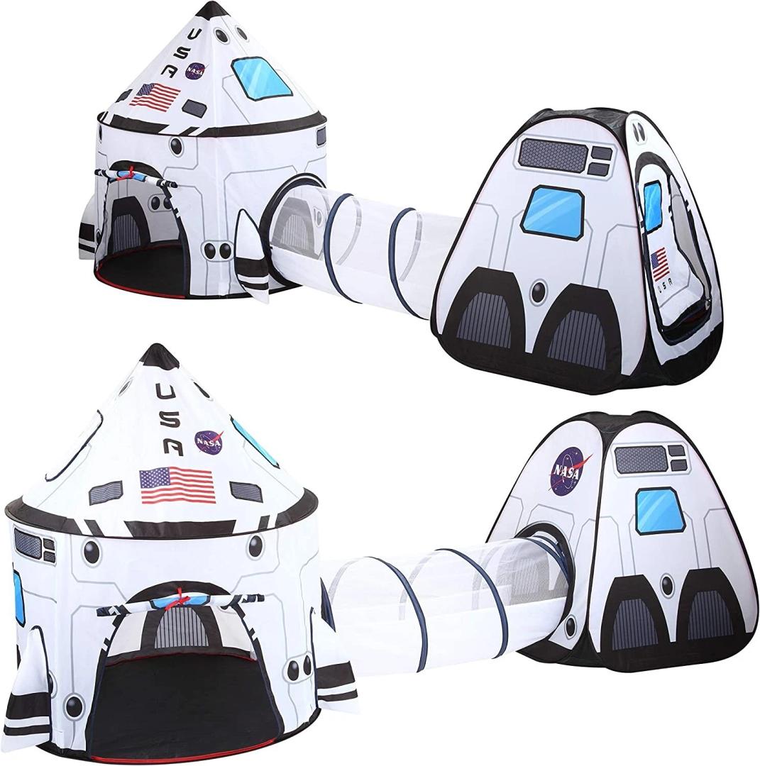 White Rocket Ship Play Tent Pop up Play Tent with Tunnel and Playhouse Kids Ind