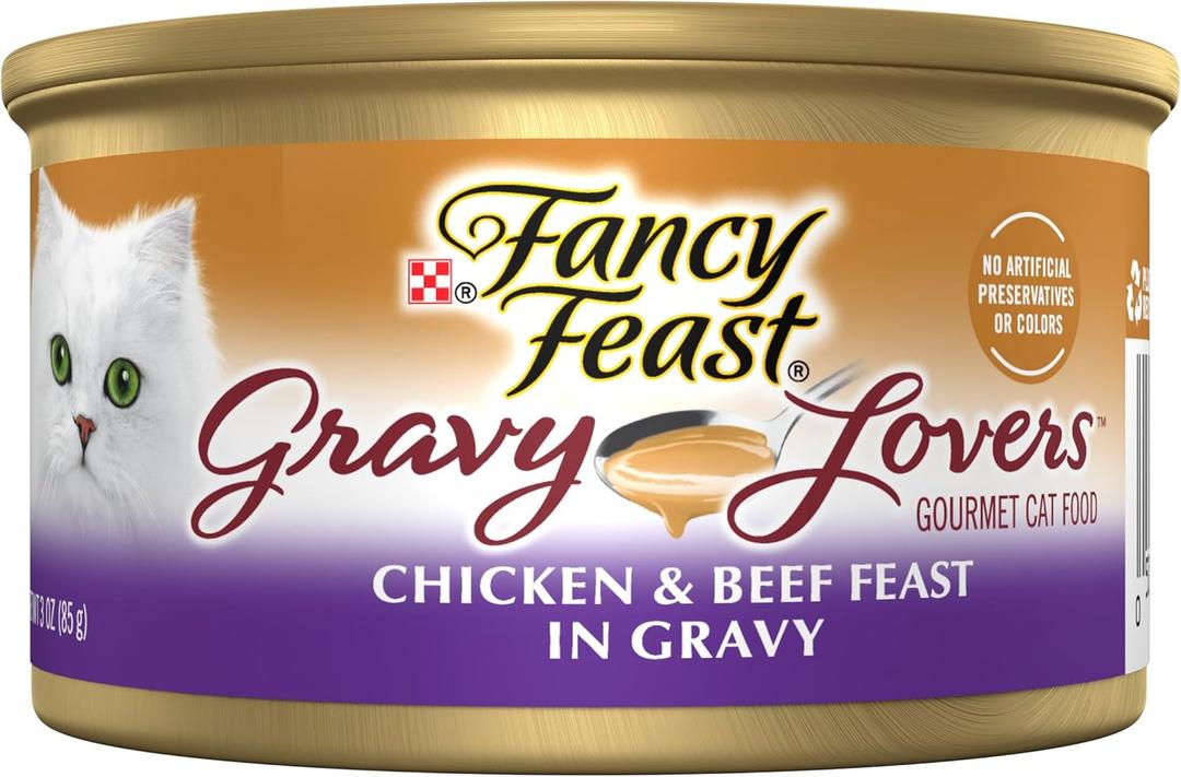 Purina Fancy Feast Gravy Lovers Chicken and Beef Feast Grilled Gourmet Cat Food in Wet Cat Food Gravy - (Pack of 24) 3 oz. Cans, Best By: FEB 28