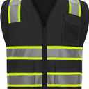 High visibility Class 2 Safety VestHi Vis Vest with 2 inch wide Reflective StripsConstruction vest for men (XX-Large, Black)
