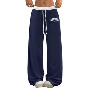 SOFIA'S CHOICE Women's Low Waisted Drawstring Sweatpants Color Block Long Pants with Pockets Blue-GD3 X-Large (Blue, XL)