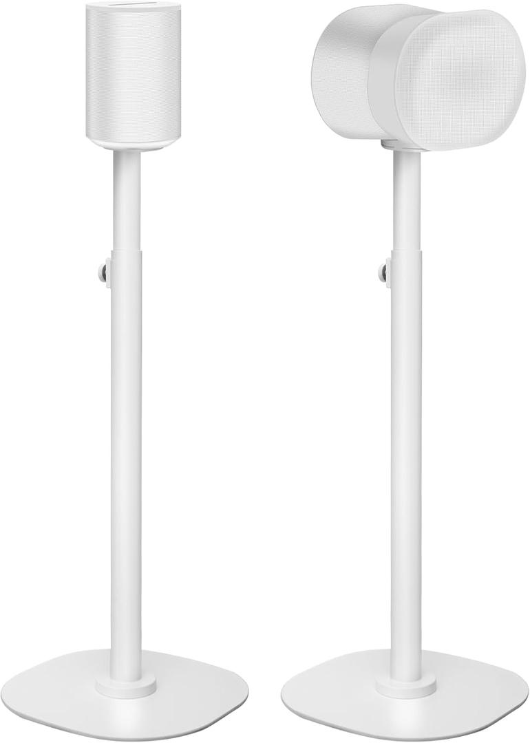 Haturi Speaker Stands Pair for Sonos Era 300 & Era 100, 22"-42" Adjustable Height Floor Stands with Built-in Cable Management, Heavy Duty Metal Base, Non-Slip Design, White