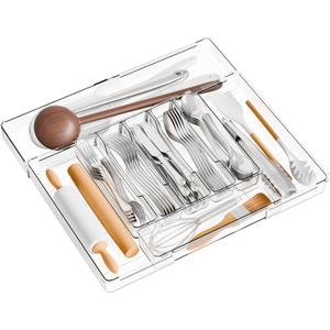 Yieach Clear Large Expandable Silverware Organizer and Kitchen Utensil Drawer Organizer,Plastic Adjustable Silverware Tray for Drawer Cutlery,Spatula,Tools,Flatware Organizers,Fork and Spoon Holder