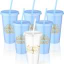 Birthday Party Tumblers 24 oz Squad Plastic Tumblers with Lid and Straw for 20th 30th 40th 50th 60th Birthday Decorations Favor for Women Adults(White, Blue,6 Pcs)