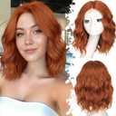 Eawwii Copper Short Wavy Wig for Women Lace Hairline Bob Style Synthetic Heat Resistant - Natural Appearance for Everyday Hairstyle 14 Inch
