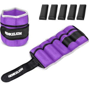 Henkelion 1 Pair 10 Lbs Adjustable Ankle Weights For Women Men Kids, Strength Training Wrist Weights Ankle Weights Set For Gym, Fitness Workout, Running, Lifting Exercise Leg Weights - 5 Lbs each, Purple