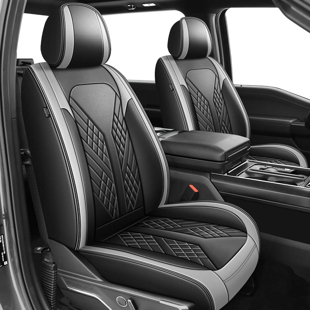 Seat Covers for Ford F150 2009-2025 2026 - F250/F350/F450 2017-2025 2026: 5 Seat Full Set Faux Leather Truck Seat Covers Car Cushion (5 Seats,Black&Grey)