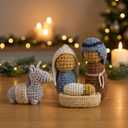 OASSIE Christmas Decorations Nativity Set Indoor, Christian Gifts for Women Men - Handmade Nativity Scene Crochet with Mary, Joseph, Donkey - Farmhouse Home Decor, Birthday Catholic Religious Gifts (Mocha  Bethlehem Night)
