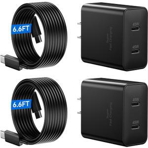 45W Super Fast Charger 2Port Type C Charger Fast Charging 6.6FT USB C Cord with Android Phone Charger Block for Samsung Galaxy S26/S26 Ultra/S26+/S25 Ultra/S25+/S24/S23/S22/S20/Note10+/Tab S9,2Pack