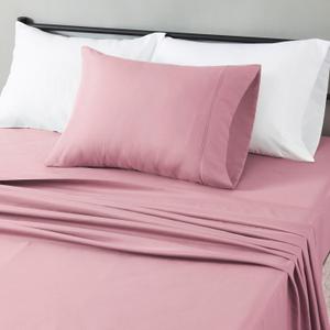 Amazon Basics Lightweight Microfiber 3-Piece Bed Sheet Set, Rose, Solid, Twin XL