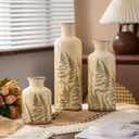 Ceramic Vase Set of 3, Vintage Green Floral Beige Vases, Rustic Chinoiserie Decorative Vases for Home Decor, Living Room, Kitchen, Wedding Gifts, Shelf Decor, Farmhouse Ceramic Vases for Home Decor