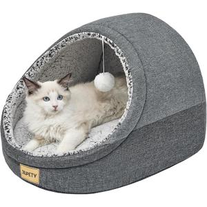 Jiupety Cute Cat Beds for Indoor Cats, Cat Cave Bed for Kittens, Large Cat Cave and Covered Cat Bed with Anti-Slip Bottom, Washable Removable Cushion, M(16"x16"x13"), Dark Gray