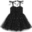 Toddler Baby Girl Tutu Dress Summer Smocked Ruffle Sleeveless Princess Birthday Party Dresses Tulle Bowknot Sundress (5-6 Years, Black)