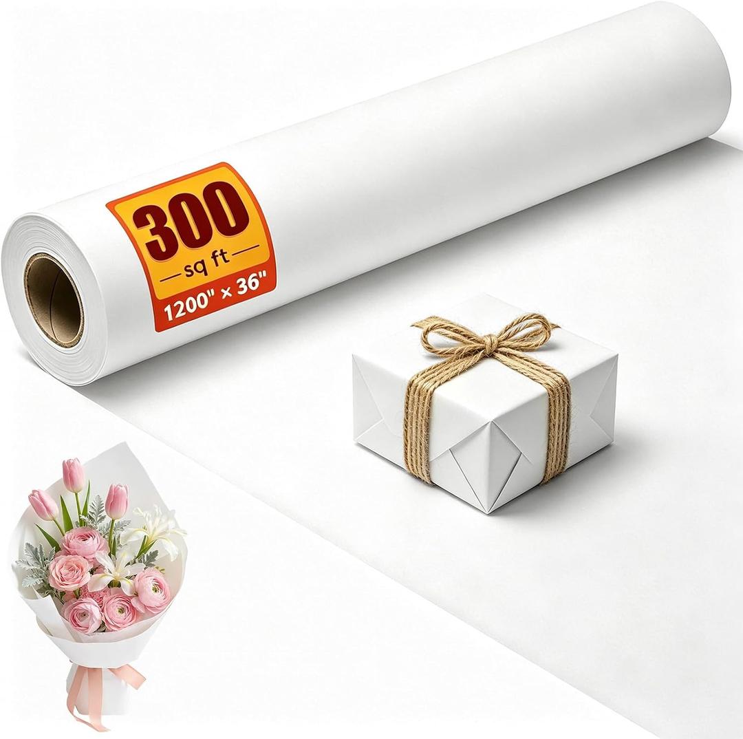 White Gift Wrapping Paper, 36" x 1200" (100') Craft Paper Roll