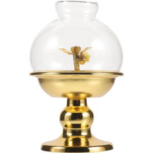 BESTOYARD God of Wealth Lamp - Adjustable Alloy Oil Lantern for Home and Temple Use Vintage Decorative Light with Glass Shade