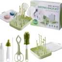 6 in 1 Baby Traveling Set Includes Straw Cleaner, Silicone Brush, Nipple Brush, Soap Dispenser, Drying Rack + Tray and Bottle Clip, Brush Washer, Newborn Essentials, Girl and Boy Gifts, Green