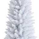 Goplus 5FT Pencil Christmas Tree, Artificial Slim White Christmas Tree with 240 PVC Needles & Folding Metal Stand, Unlit Xmas Tree for Home Office Shops Hotels Decoration
