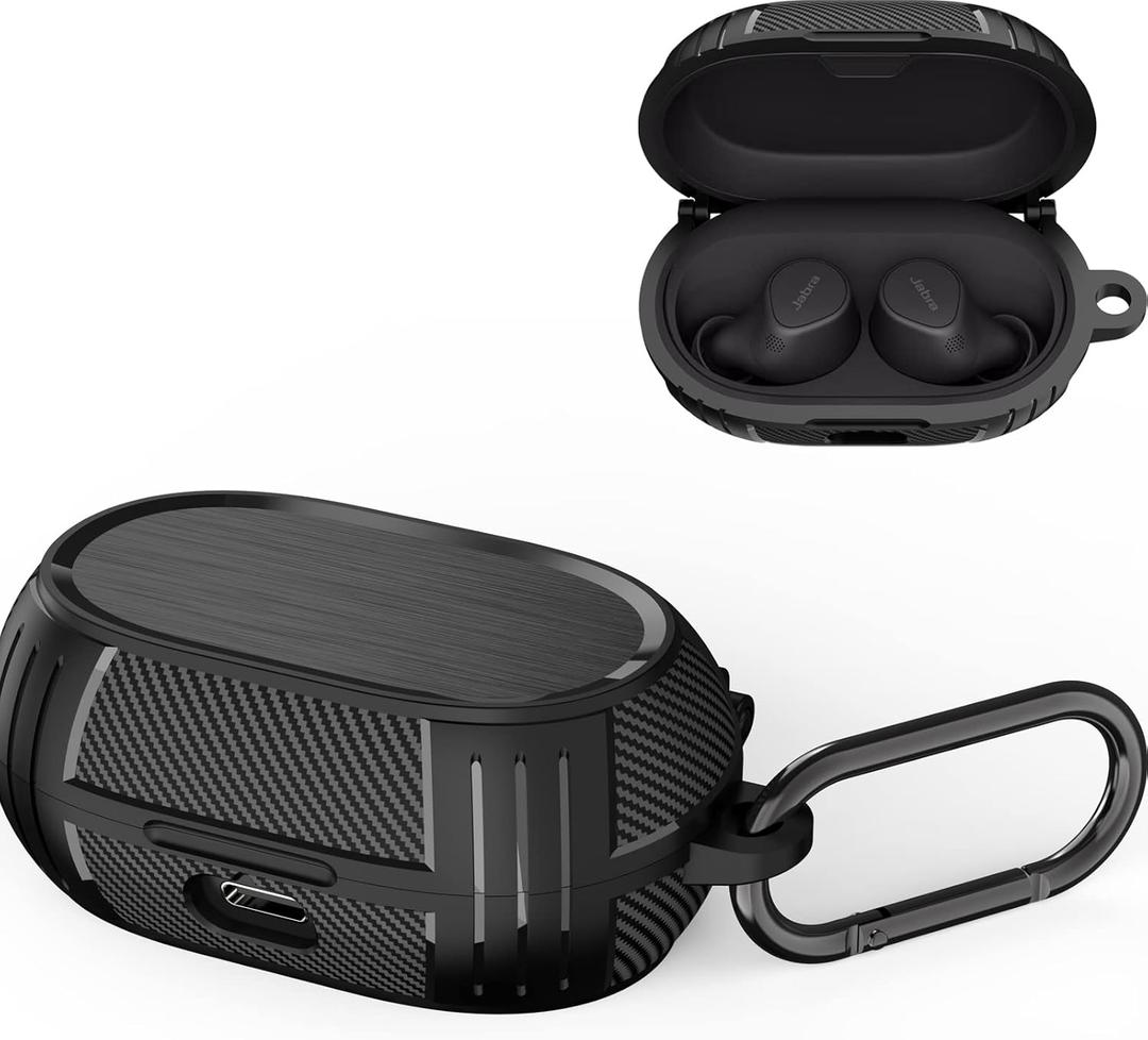 Elite 7 pro Case,Carbon Fiber Texture Protective Case Cover for Jabra Elite 7 Pro/Elite 7 Active Ear Buds?TPU Military Shell Case with Keychain for Women Men
