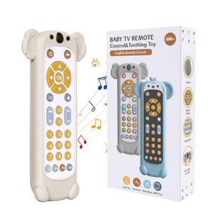 Orzbow Baby Remote Control Toy for 6 Month+ with Silicone Teether Cover, TV Remote Toy with Realistic Light and Sound - English, French and Spanish for Infant Play Remote Musical Toys, BPA Free, White